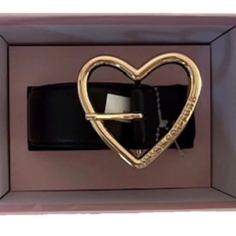 JUICY COUTURE Black BELT Gold Tone Heart Buckle NEW IN BOX L/XL